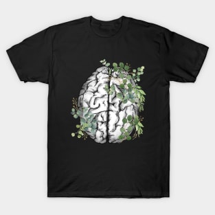 Brain human anatomy,leaves green, mental T-Shirt